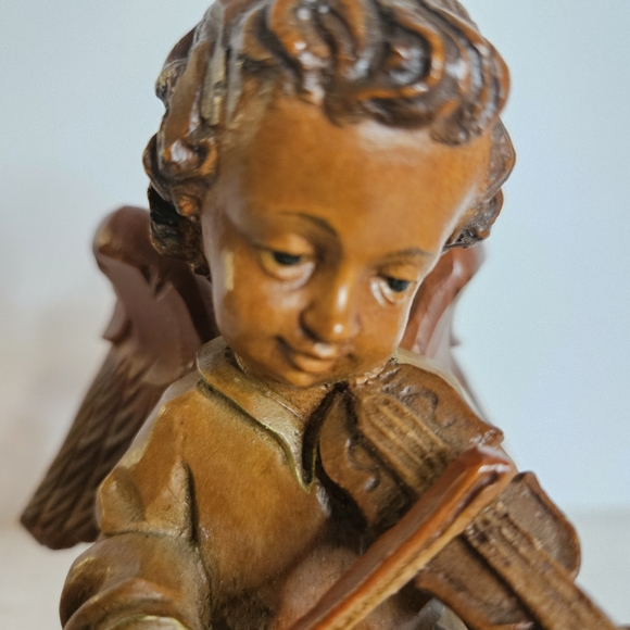 VTG THORENS HAND CARVED PAINTED MUSIC BOX ANGEL PLAYING VIOLIN SWITZERLAND - Picture 4 of 16